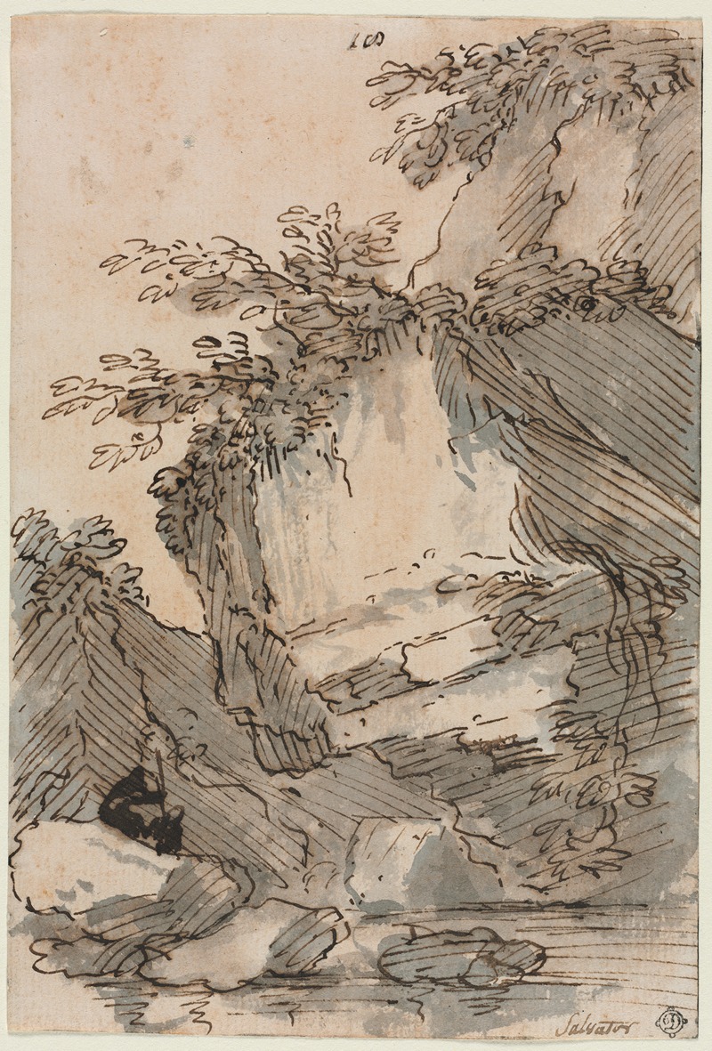 Figures by a Rocky Pool 1660-1673 by Сальватор Роза — digital art print download