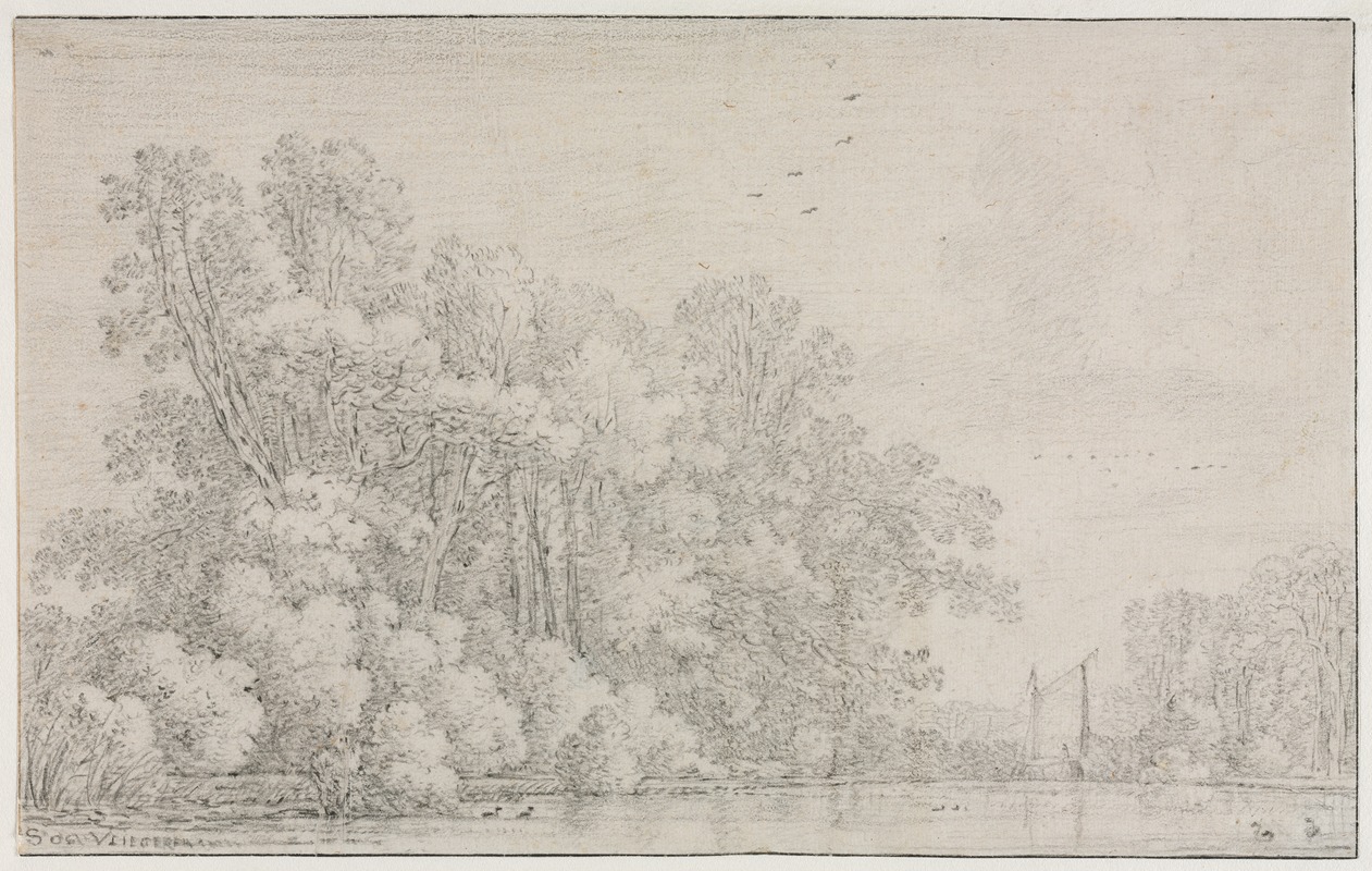 River Landscape by Симон де Влигер, c. 1650 — digital art print download
