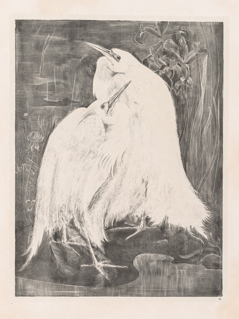 Two Silver Herons by Тео ван Хойтема, 1898 — digital art print download