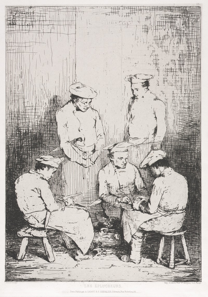 The Potato Peelers by Теодуль Рибо, 1863 — digital art print download