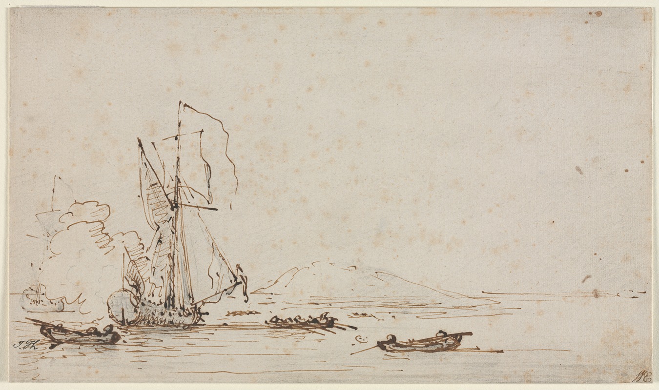 Yacht Receiving Salute by Виллем ван де Вельде Старший, c. 1700 — digital art print download