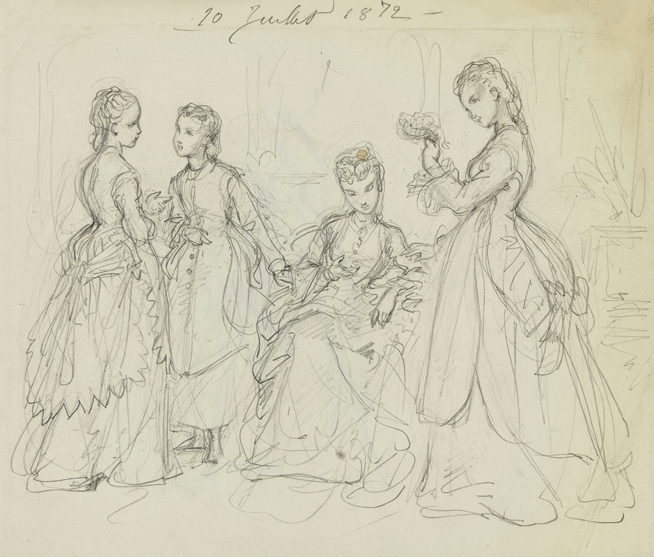 4 femmes dans un intérieur by Анаис Колен-Тудуз, 1872 — digital art print download