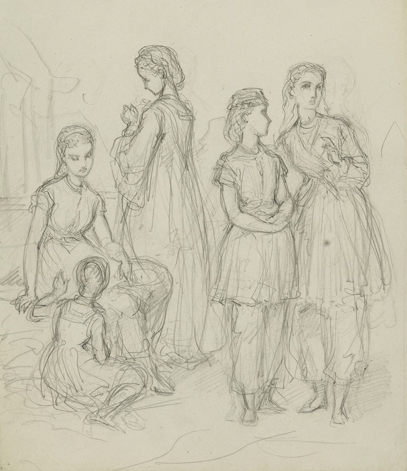 Groupe de jeunes filles by Анаис Колен-Тудуз, 1867 — digital art print download