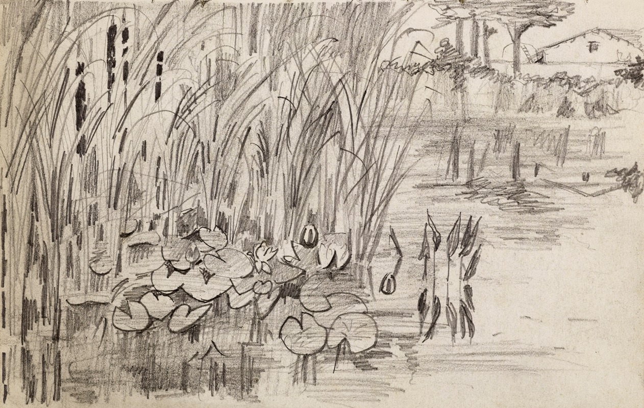 Etang avec des nénuphars et des roseaux — Arthur-Joseph Gueniot