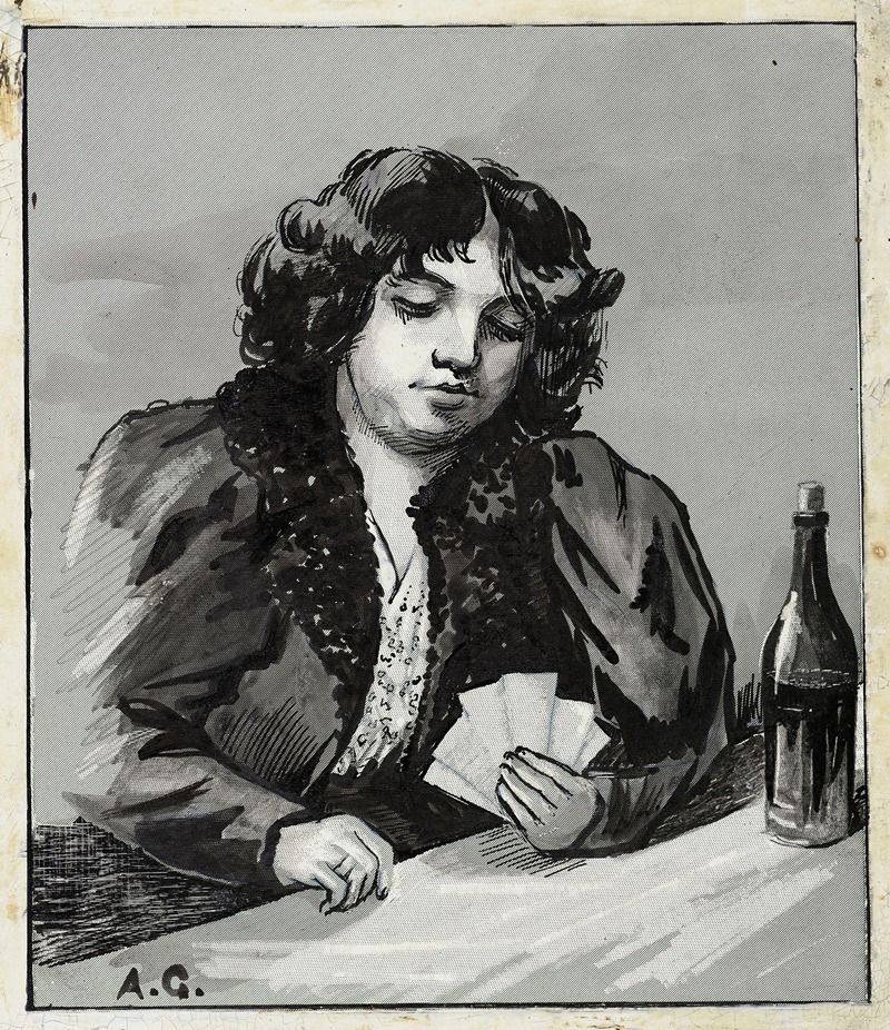 La joueuse de cartes à la bouteille — Arthur-Joseph Gueniot