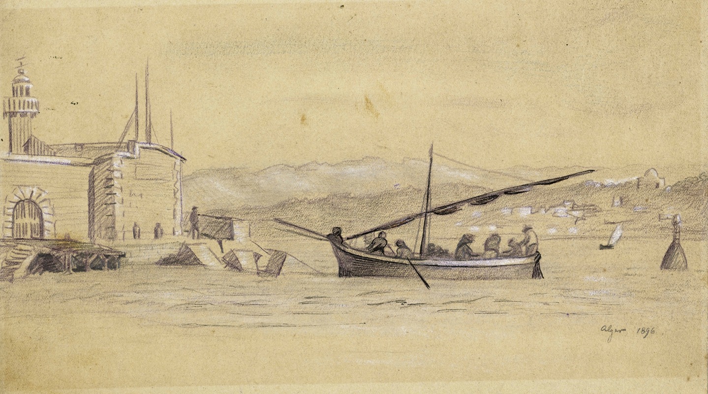 Le bateau dans la baie d'Alger by Артур-Жозеф Генье, 1896 — digital art print download