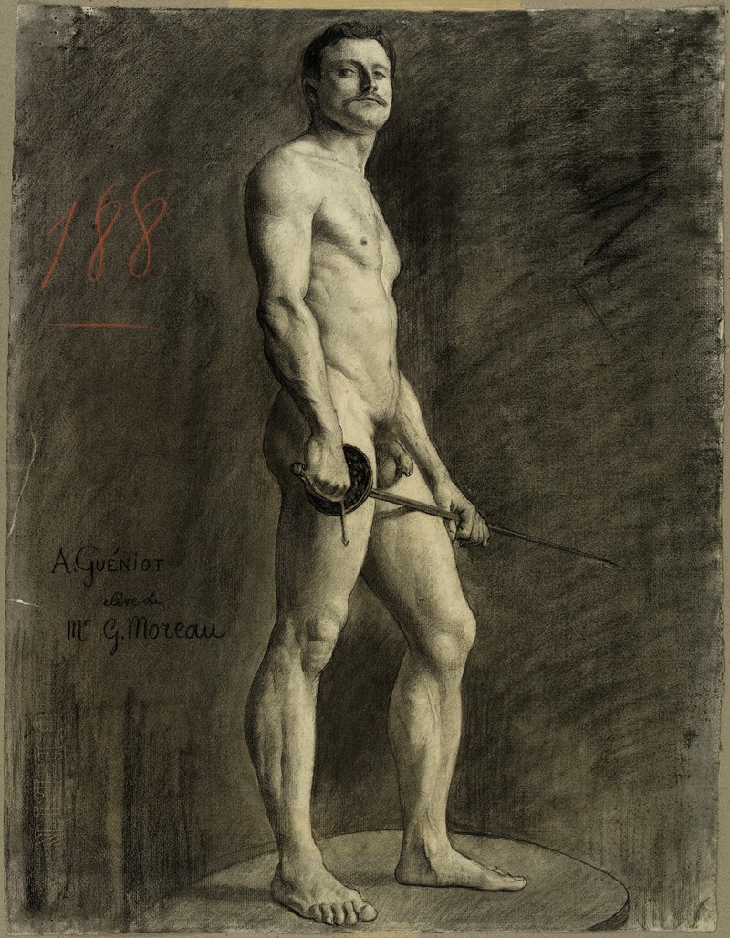 L'escrimeur nu, modèle d'atelier by Артур-Жозеф Генье, 1895 — digital art print download