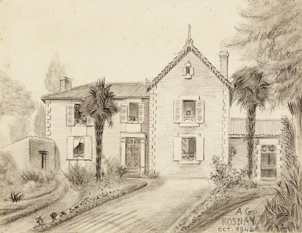 Maison de campagne avec deux palmiers — Arthur-Joseph Gueniot