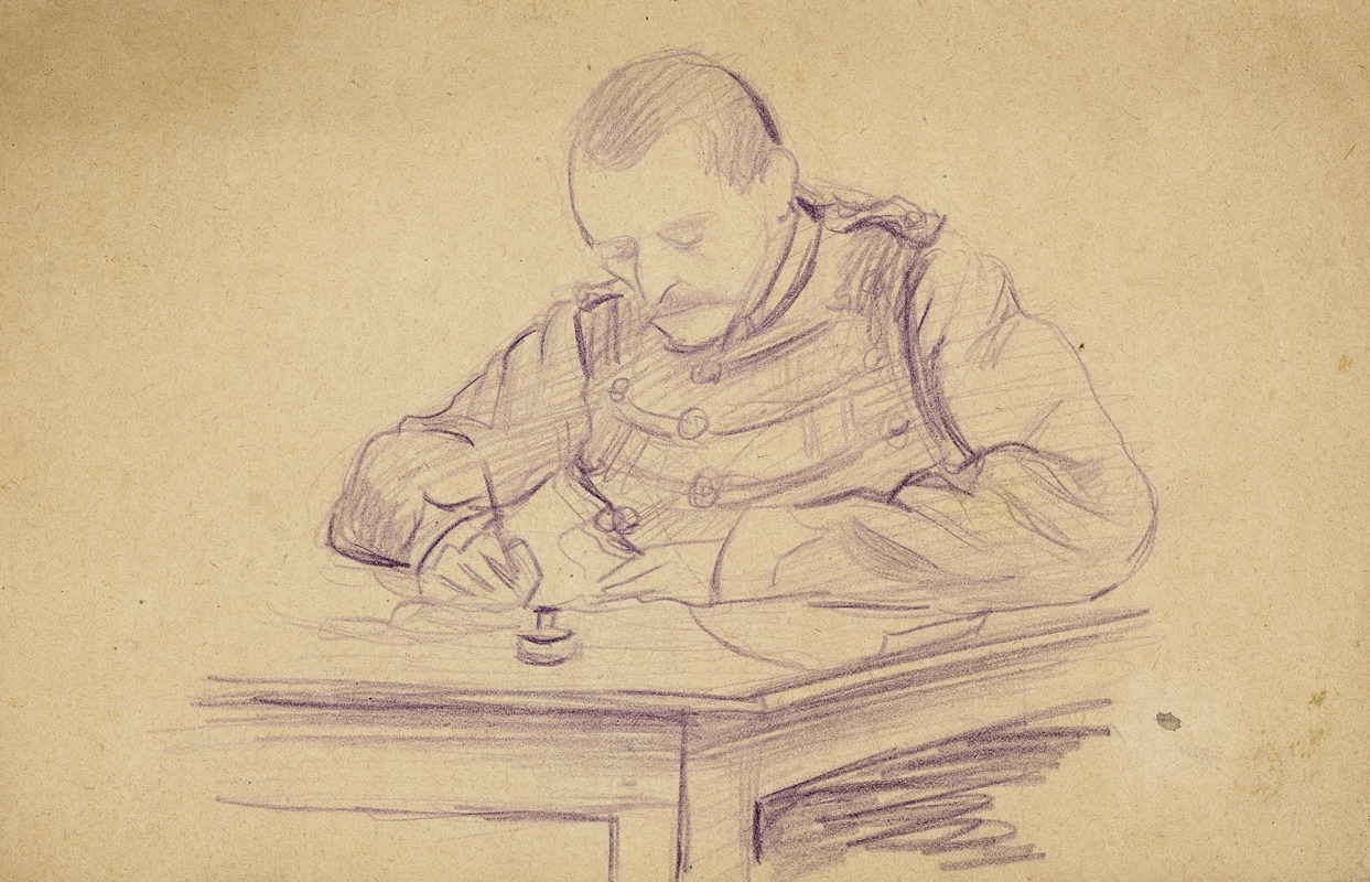 Militaire assis à un bureau écrivant by Артур-Жозеф Генье — digital art print download