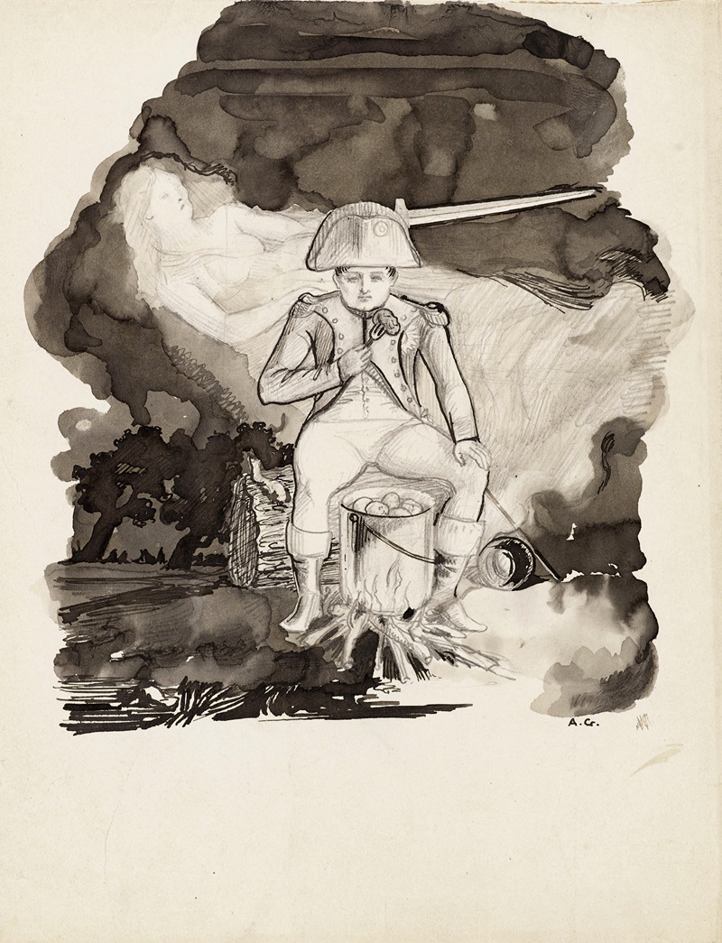 Napoléon assis devant une marmitte remplie de pommes de terre — Arthur-Joseph Gueniot