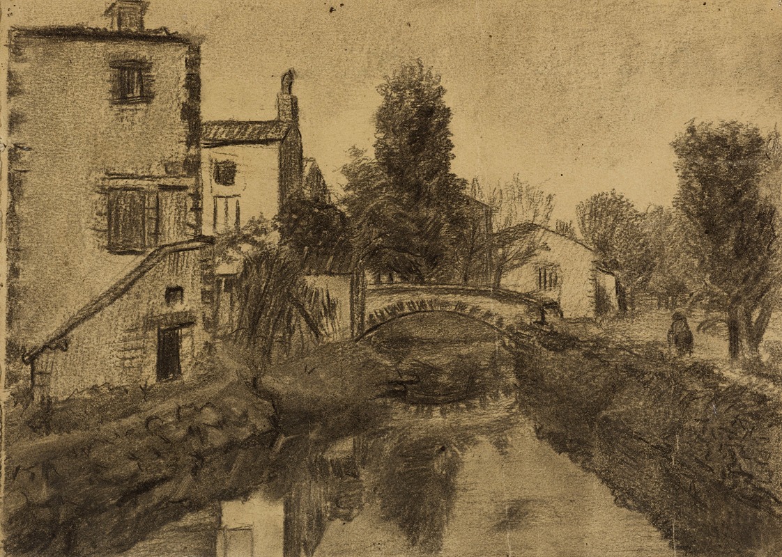 Paysage champêtre avec un petit pont — Arthur-Joseph Gueniot