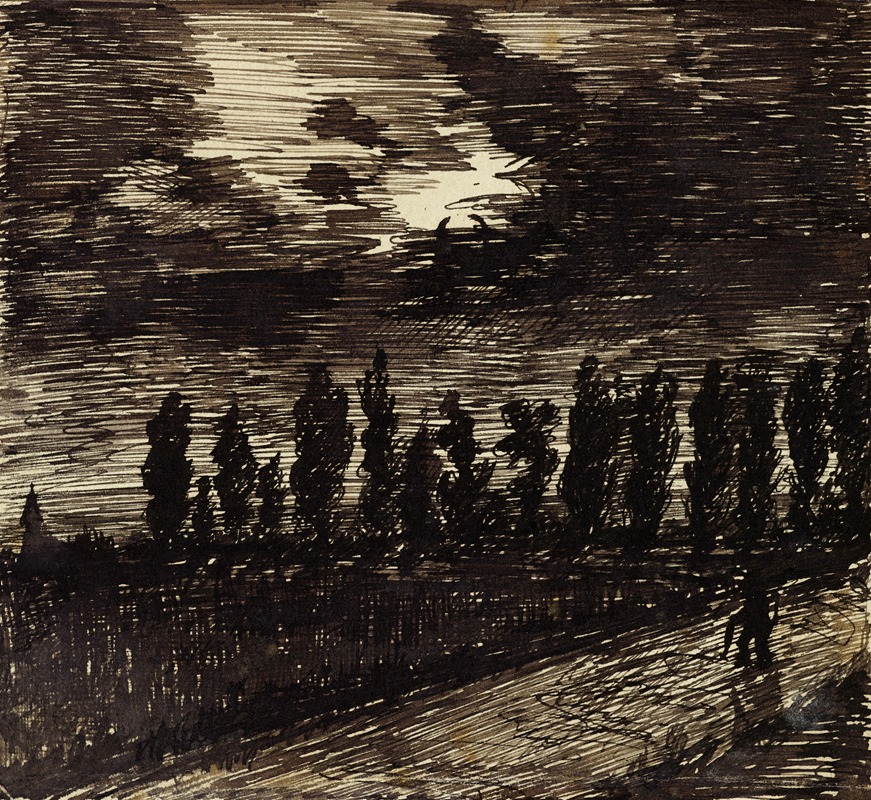 Paysage nocturne avec une rangée de peupliers by Артур-Жозеф Генье, 1893 — digital art print download