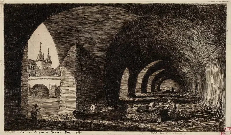 Под мостом Грев, Париж by Огюст Пекенё, 1848 — digital art print download