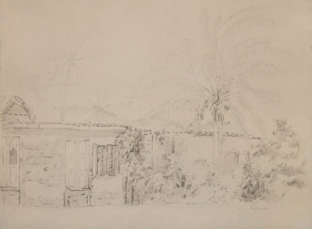 Houses and Palm Trees by Камиль Писсарро, c.1855 — digital art print download