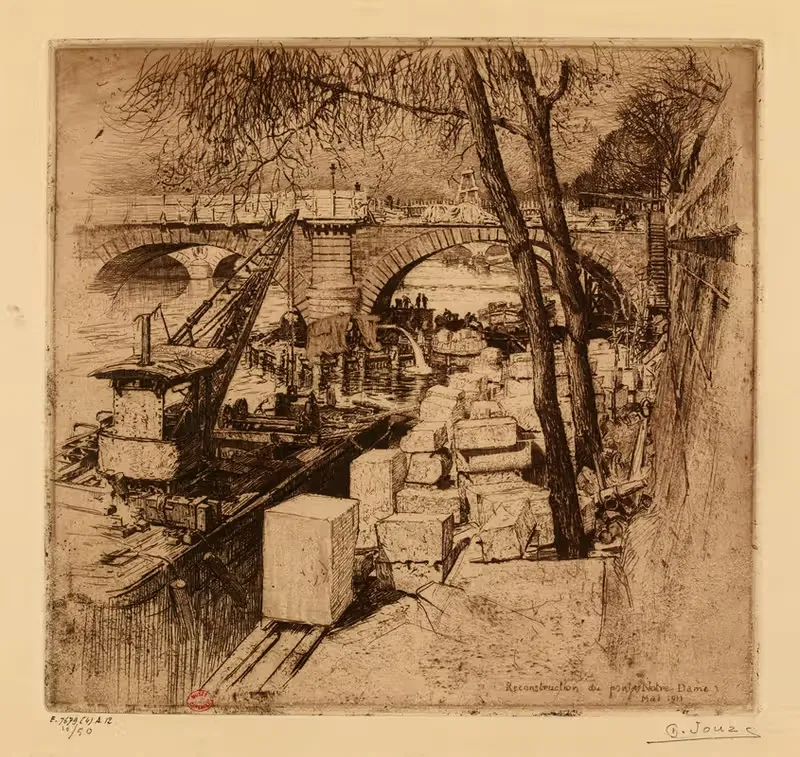 Реконструкция моста Нотр-Дам by Шарль Жуас, 1911 — digital art print download