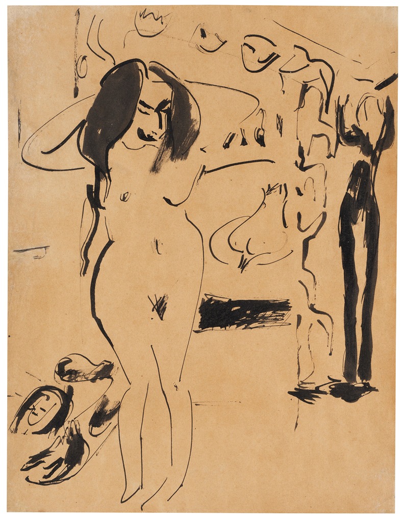 Mädchenakt (Stehender Akt vorm Vorhang) — Ernst Ludwig Kirchner