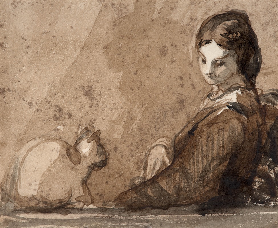 Woman with a cat by Феликс Браккемонд — digital art print download