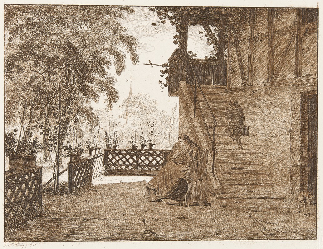 Die Stickerin an der Haustreppe — Franz Niklaus König