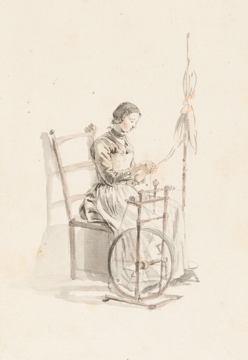Studie einer Frau am Spinnrad by Франц Никлаус Кёниг — digital art print download