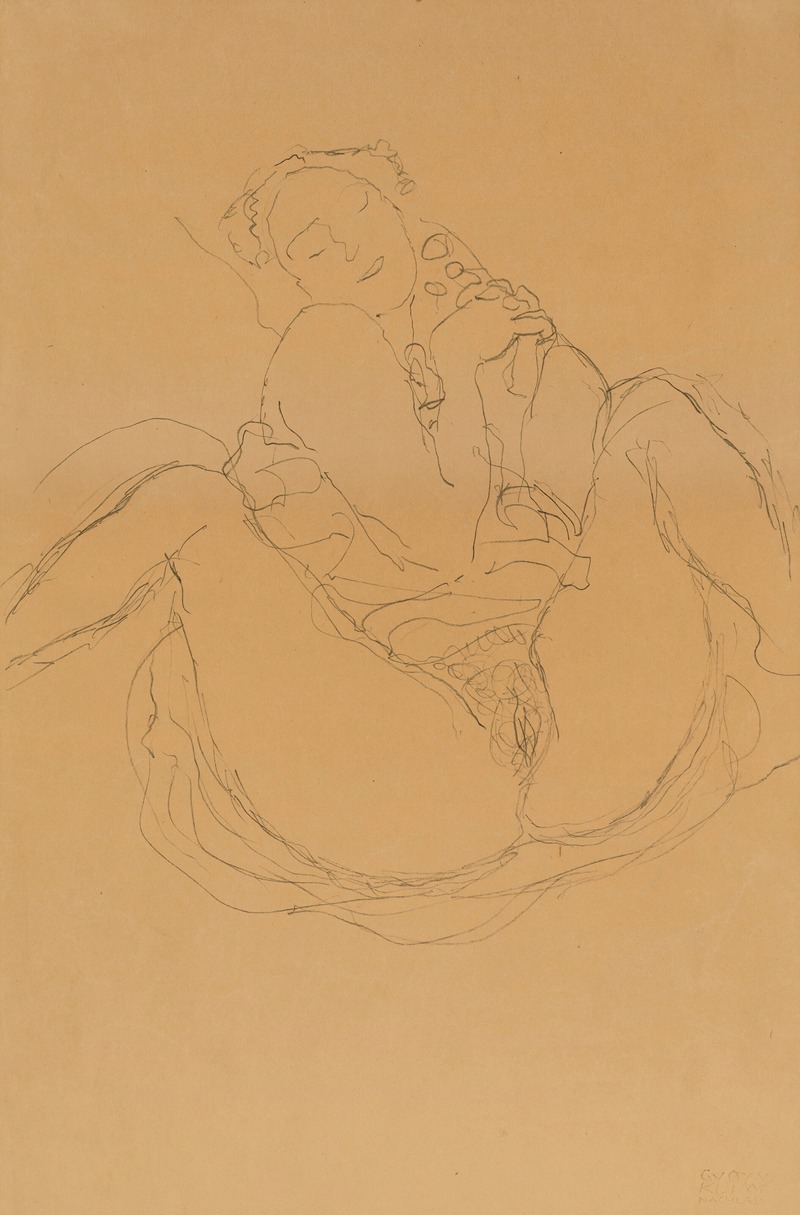 Mit verschränkten Händen sitzender Halbakt by Густав Климт, 1914-1915 — digital art print download
