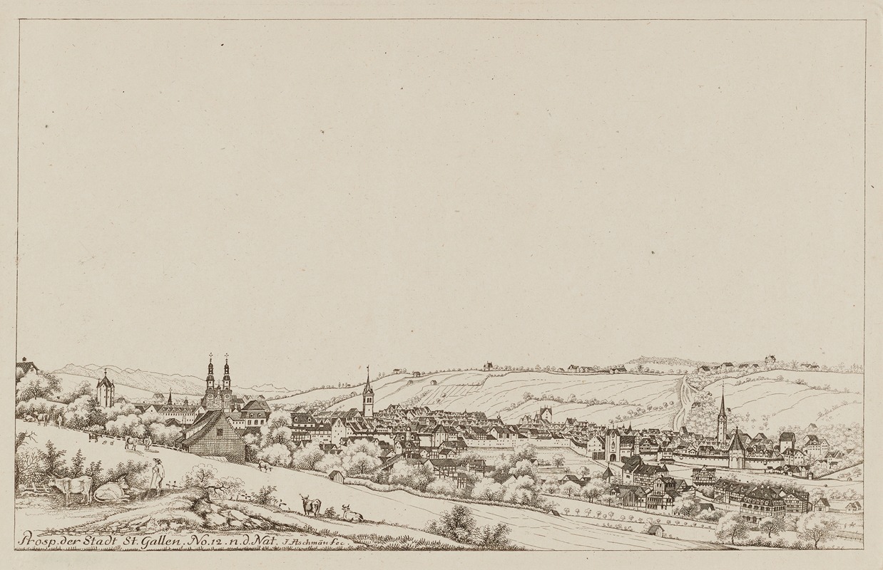 Prosp. der Stadt St. Gallen by Иоганн Якоб Ашманн — digital art print download
