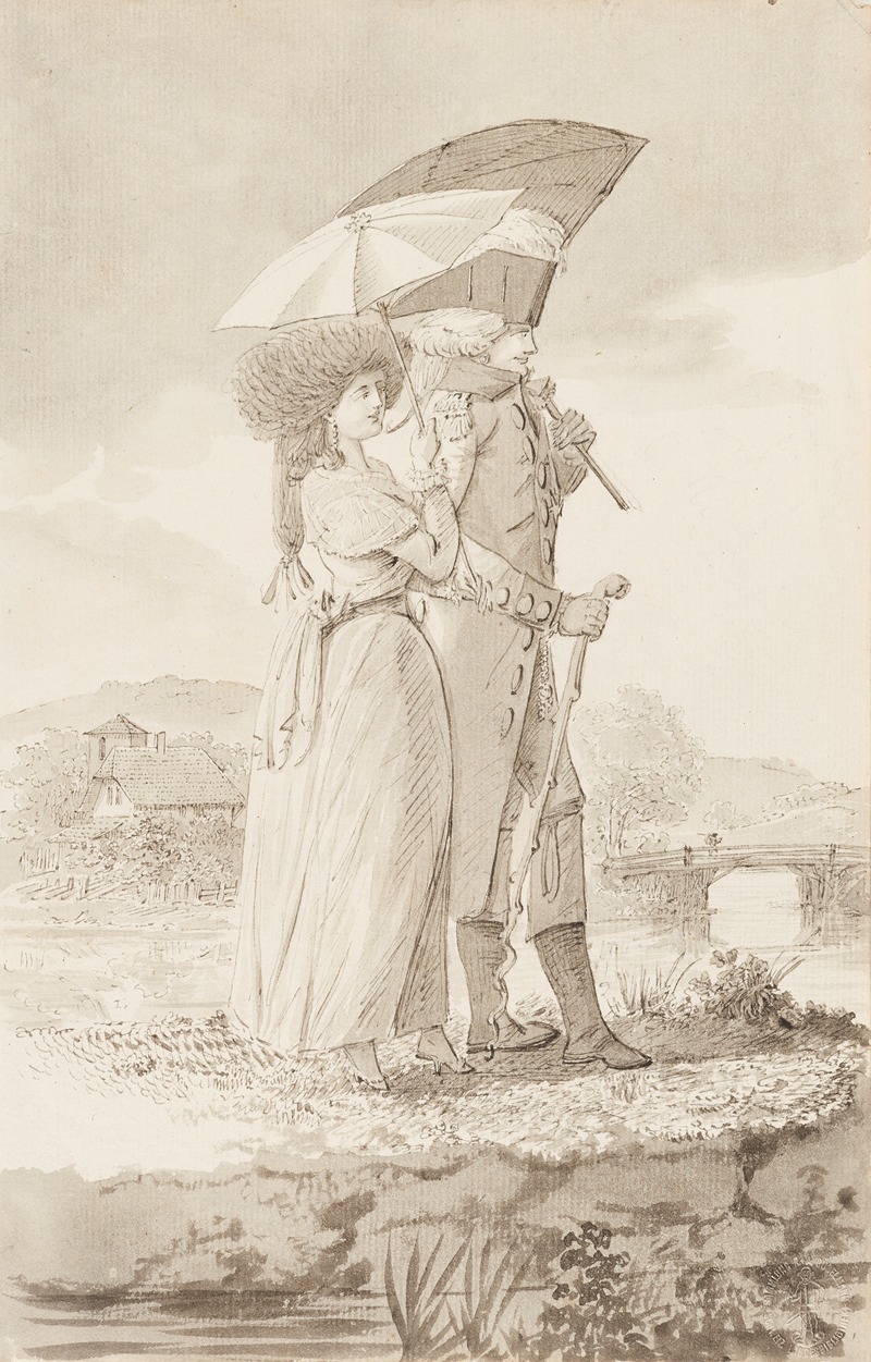 Studie einer Edeldame und eines Offiziers by Johann Jakob Lutz, 1784 — digital art print download