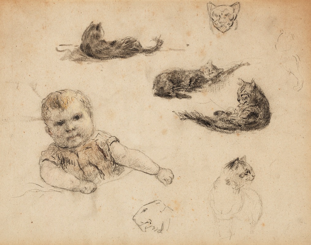 Etudes de chats et d'enfant by Поль Гоген — digital art print download