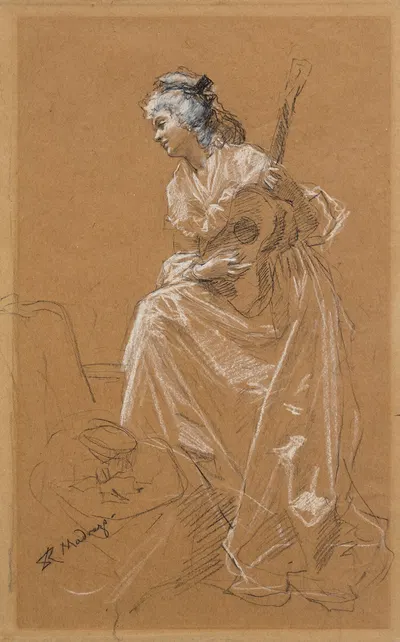 Woman With Guitar by Raimundo de Madrazo y Garreta, 1885–1905 — digital art print download