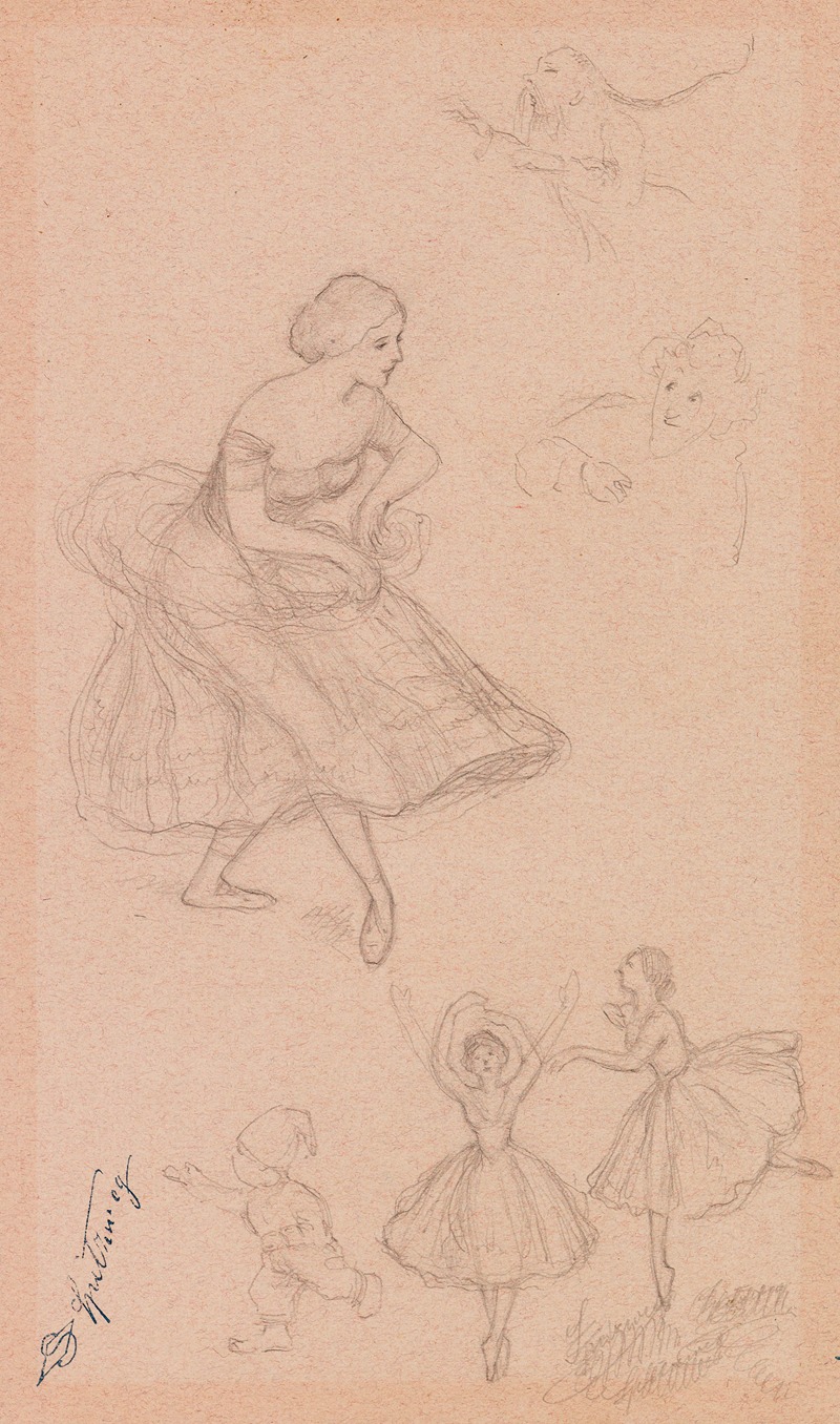 Studienblatt mit Ballett-Tänzerinnen und Zwergen — Carl Spitzweg