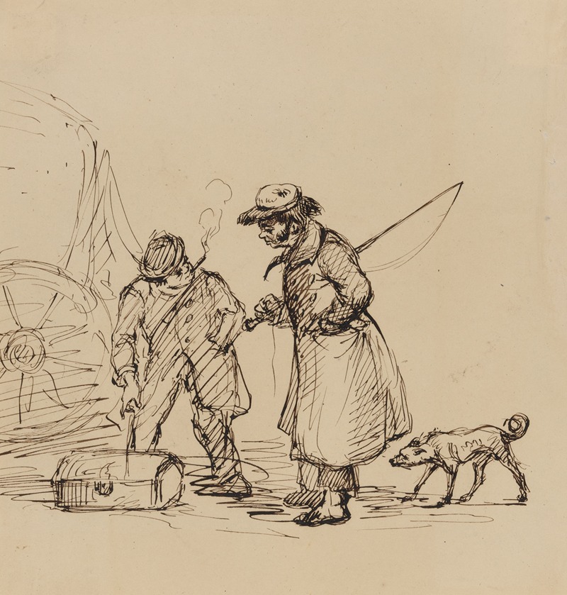 Coachman, man smoking cigar, and dog — Felix Octavius Carr Darley