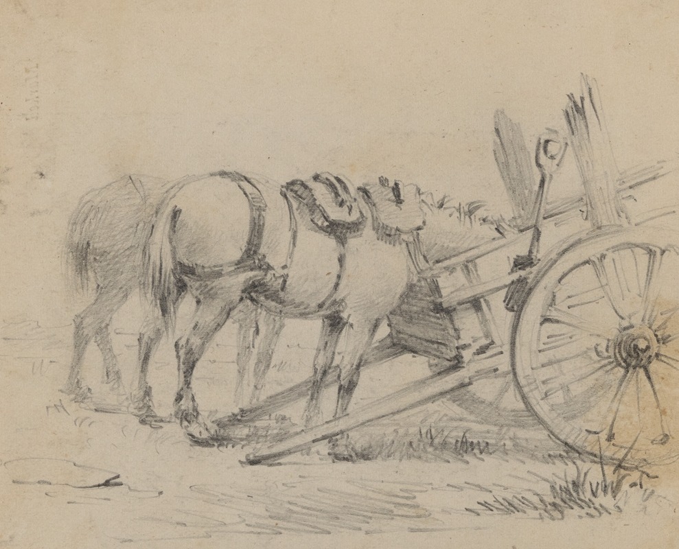 Horses eating from two-wheeled cart — Felix Octavius Carr Darley