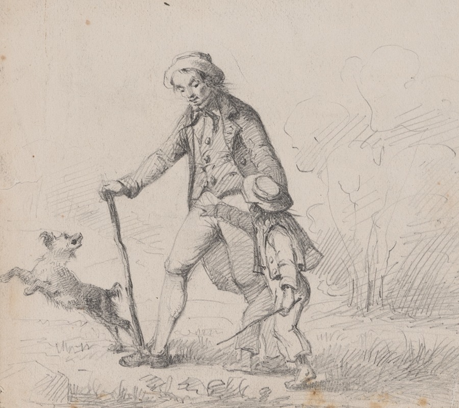 Man walking with barefoot boy and dog by Феликс Октавиус Карр Дарли — digital art print download