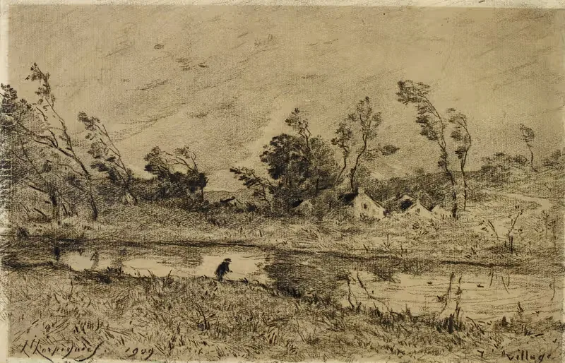 Village by Henri-Joseph Harpignies, 1909 — digital art print download