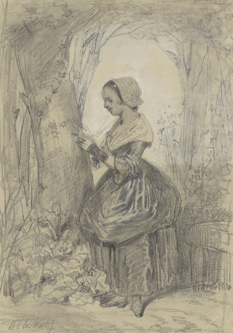 Girl by a tree by Герман Фредерик Карел Тен Кейт — digital art print download