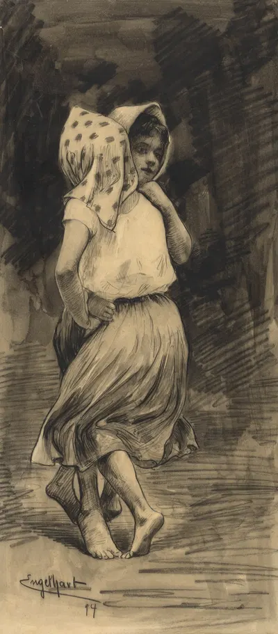 Dancing laundry girls by Йозеф Энгельхарт, 1894 — digital art print download