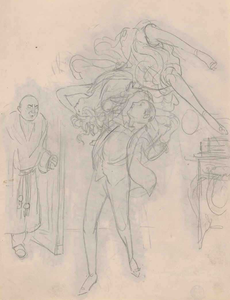 Man dancing with woman over his head — Oliver Herford
