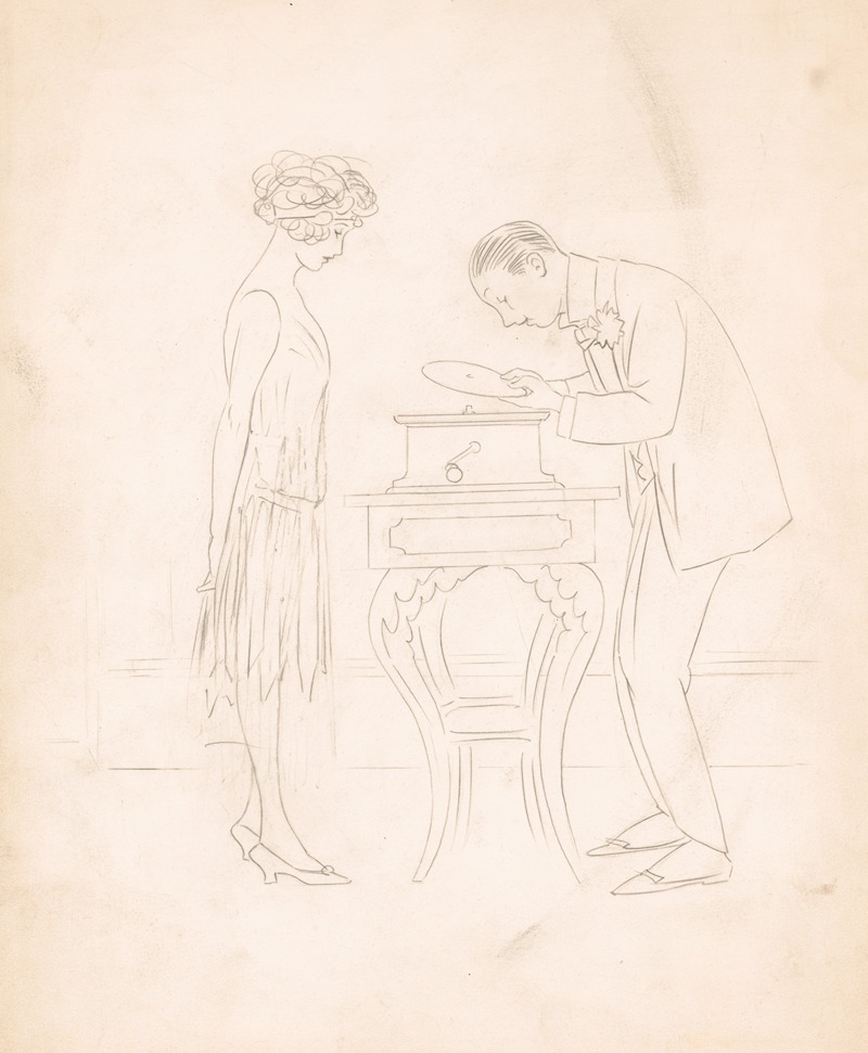 Man, woman, and phonograph by Оливер Херфорд — digital art print download