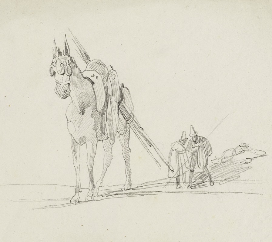Etude d'un cheval et de deux hommes — René Marjolin