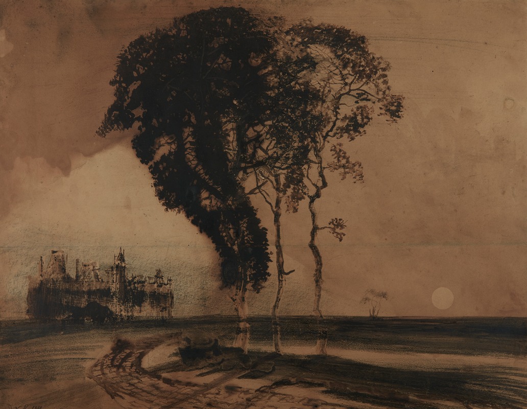 Paysage aux trois arbres by Виктор Гюго, 1850 — digital art print download