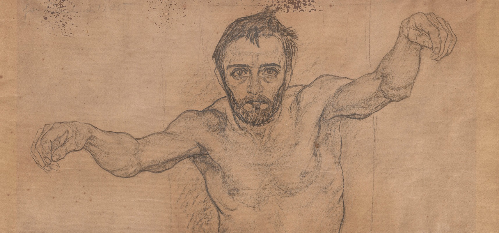 Nude young man half-length, with outstretched arms — Jan Rembowski