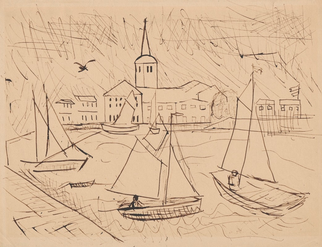 Port z widokiem na miasto by Тадеуш Маковский, 1932 — digital art print download