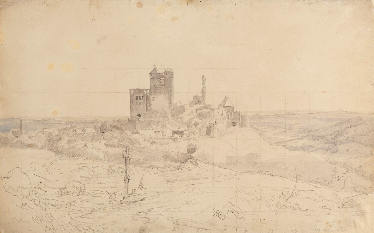 Greifenstein Castle in Westerwald, study for a painting by Христиан Бреслауэр, 1835 — digital art print download