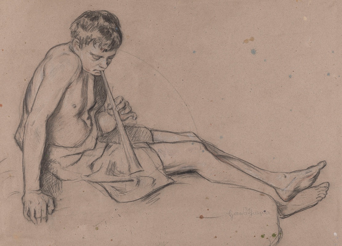 Boy Playing the Pipe by Ханс Тома, 1885 — digital art print download