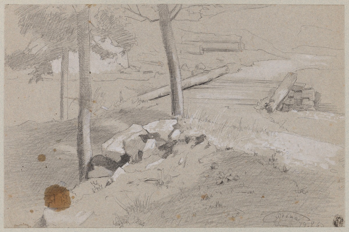 Cut-Down Tree at the Forest Edge by Ханс Тома, 1863 — digital art print download