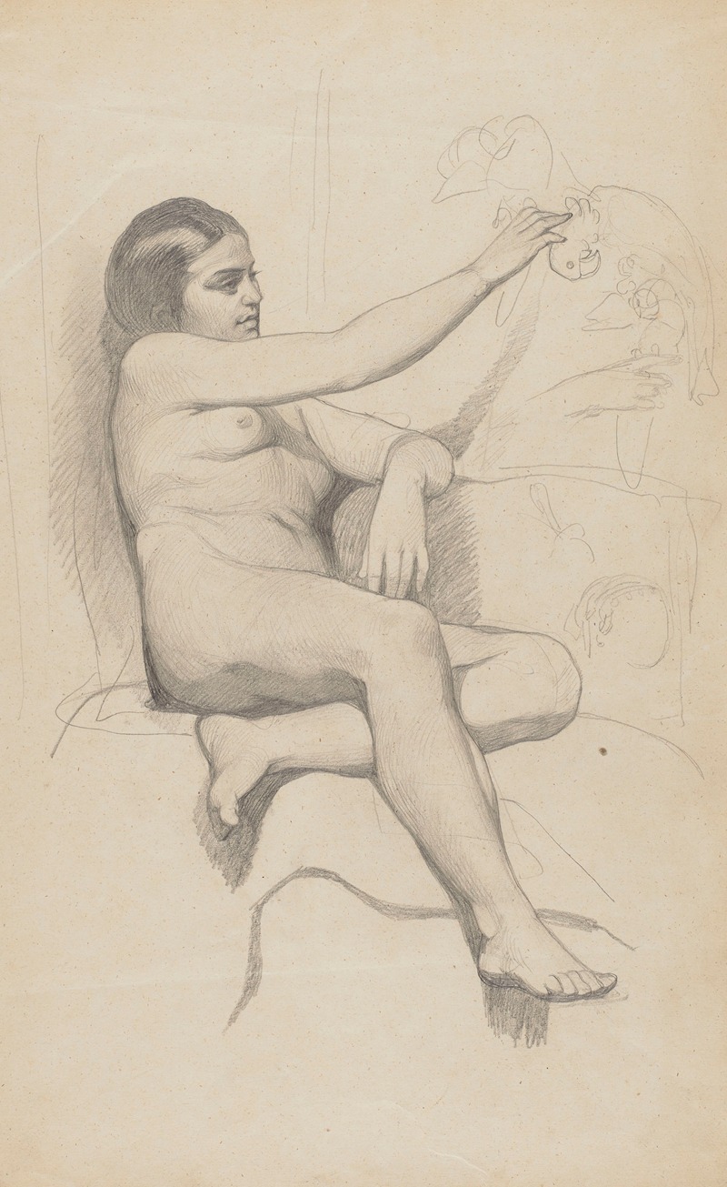 Female Nude with a Parrot by Ханс Тома, 1860 — digital art print download