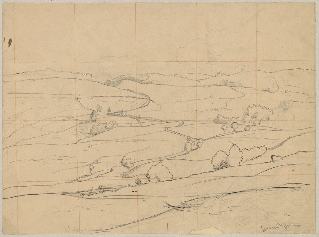 Hilly landscape with a road and trees by Ханс Тома, 1880 - 1900 — digital art print download