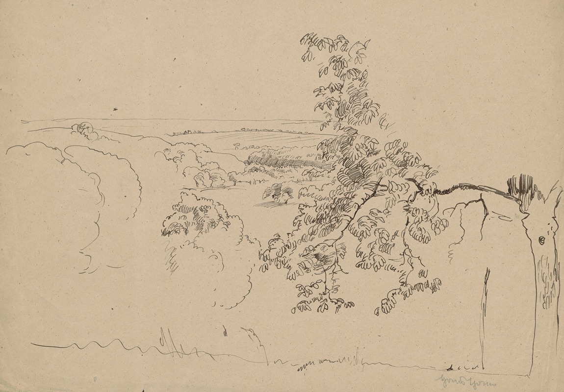 Landscape with a tree in the foreground by Ханс Тома, 1880 - 1920 — digital art print download