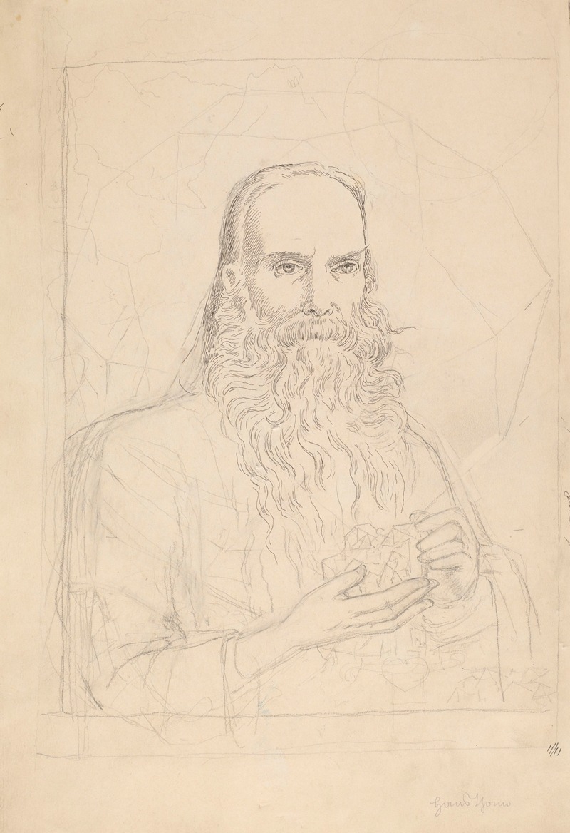 Long-Bearded Old Man, Holding Crystals in His Hands — Hans Thoma