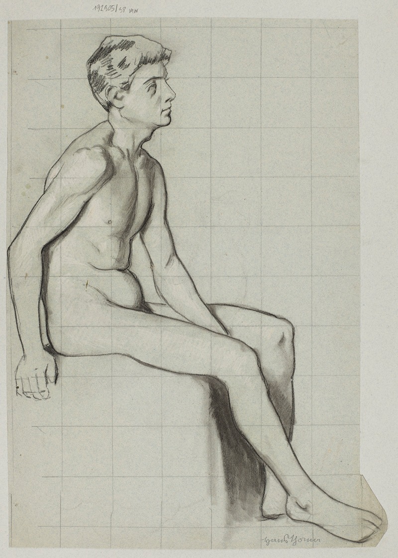 Male Nude Sitting in Profile — Hans Thoma