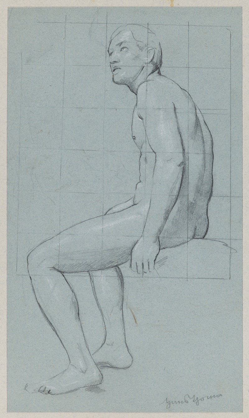 Male Nude Sitting, in Profile — Hans Thoma